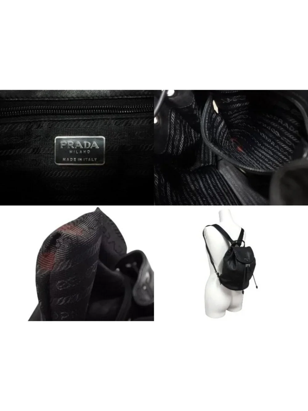 Prada Backpack Triangle Plate Logo Black Silver Leather 4